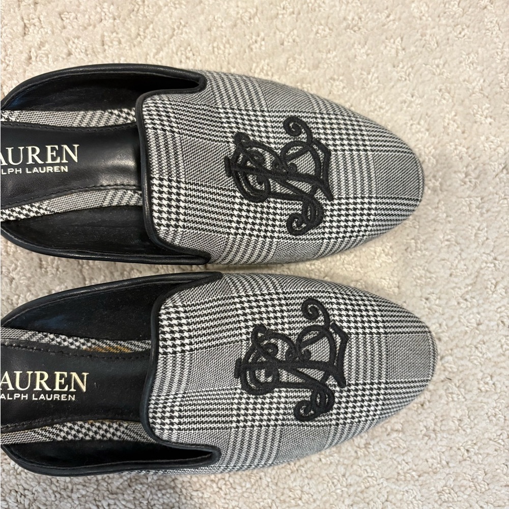 Ralph Lauren Black & Gray Plaid Embroidered Slip-On Loafers - Picture 5 of 5